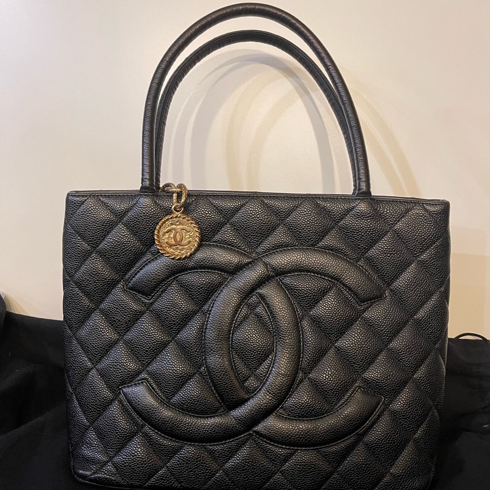 Chanel Black Quilted Medallion Tote with Gold Hardware